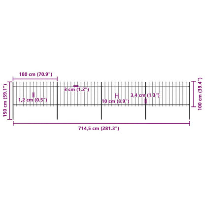 Recinzione da Giardino con Punta a Lancia in Acciaio 714,5x100 cm Nero - homemem39