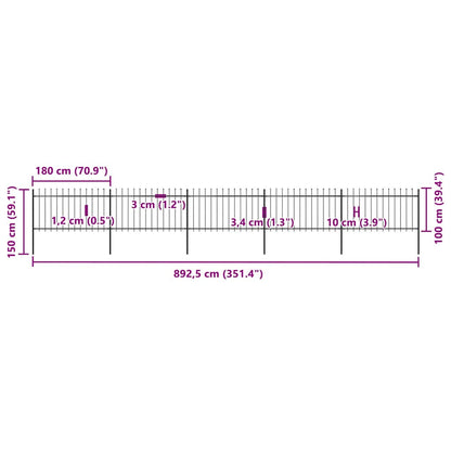 Recinzione da Giardino con Punta a Lancia in Acciaio 892,5x100 cm Nero - homemem39