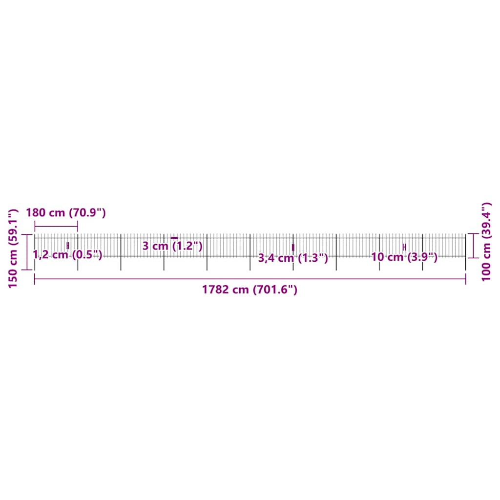 Recinzione da Giardino con Punta a Lancia in Acciaio 1781,5x100 cm Nero - homemem39