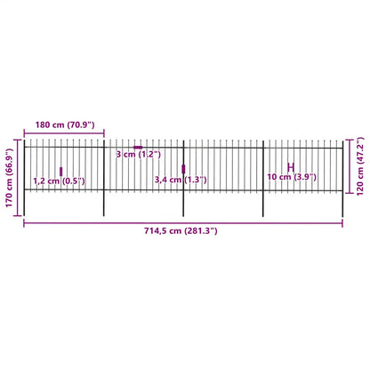 Recinzione da Giardino con Punta a Lancia in Acciaio 714,5x120 cm Nero - homemem39