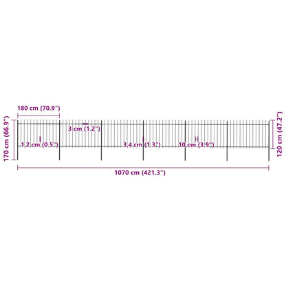 Recinzione da Giardino con Punta a Lancia in Acciaio 1070x120 cm Nero - homemem39