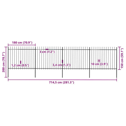 Recinzione da Giardino con Punta a Lancia in Acciaio 714,5x150 cm Nero - homemem39