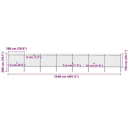 Recinzione da Giardino con Punta a Lancia in Acciaio 1248x150 cm Nero - homemem39