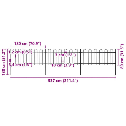 Recinzione da Giardino con Parte Superiore ad Anello in Acciaio 537x80 cm Nera - homemem39