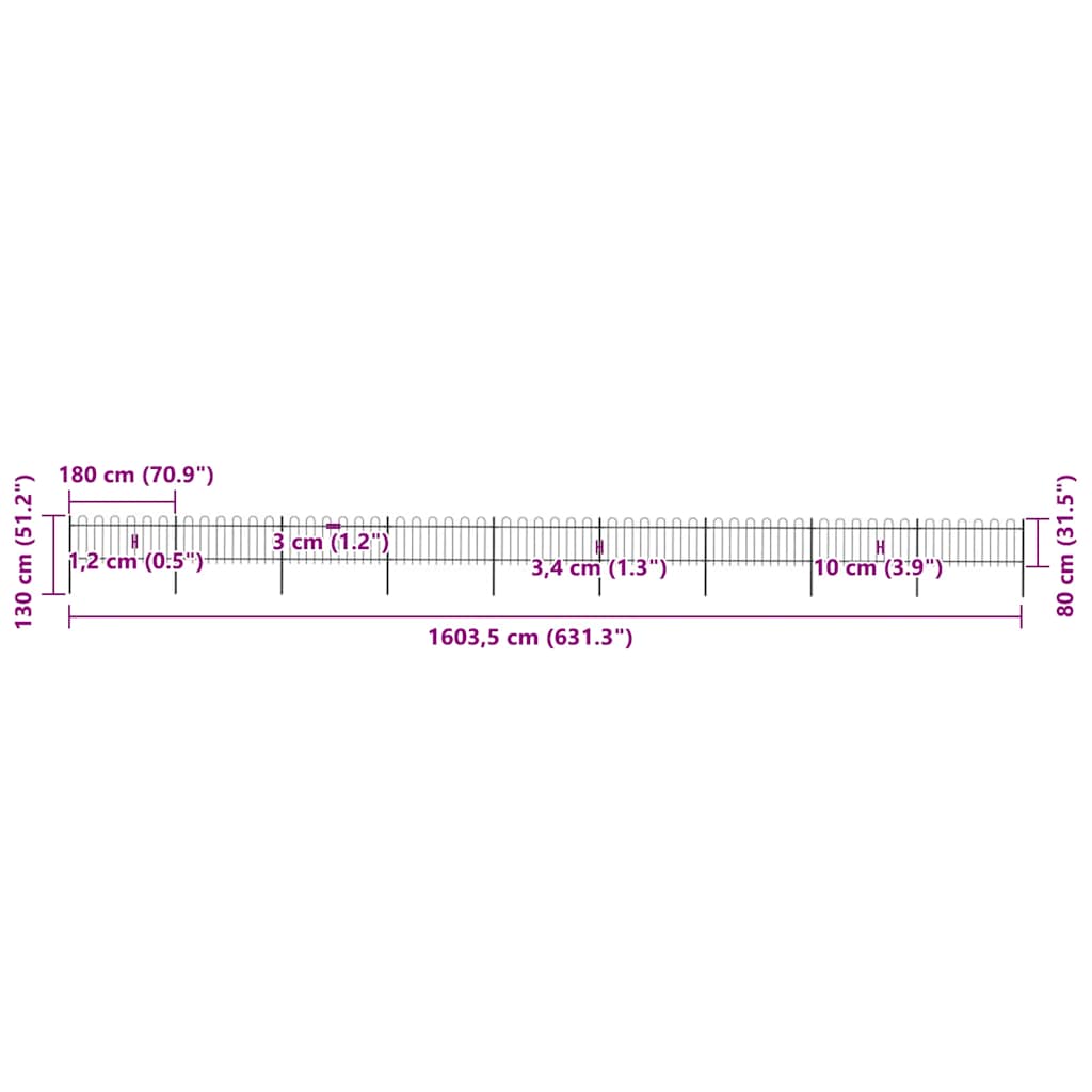 Recinzione da Giardino con Parte Superiore ad Anello in Acciaio 1603,5x80 cm Nero - homemem39