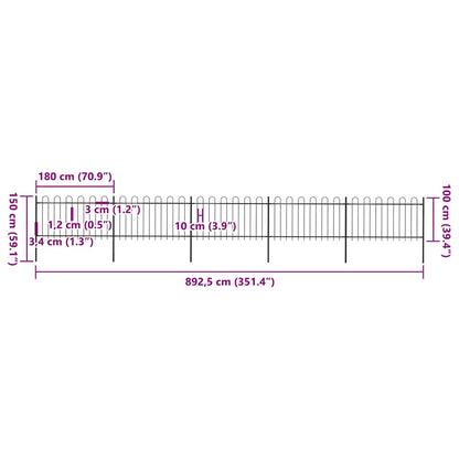Recinzione da Giardino con Parte Superiore ad Anello in Acciaio 892,5x100 cm Nero - homemem39