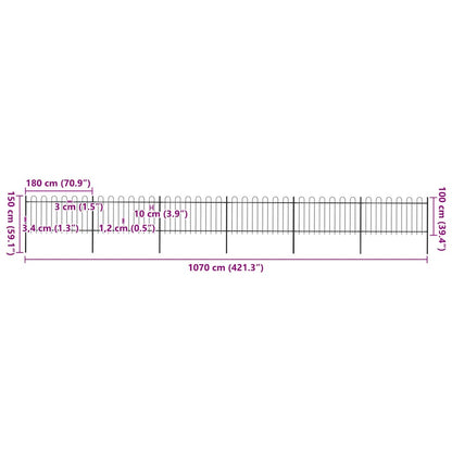 Recinzione da Giardino con Parte Superiore ad Anello in Acciaio 1070x100 cm Nero - homemem39