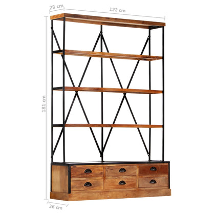 Libreria a 4 Ripiani 6 Cassetti 122x36x181cm Massello di Mango - homemem39