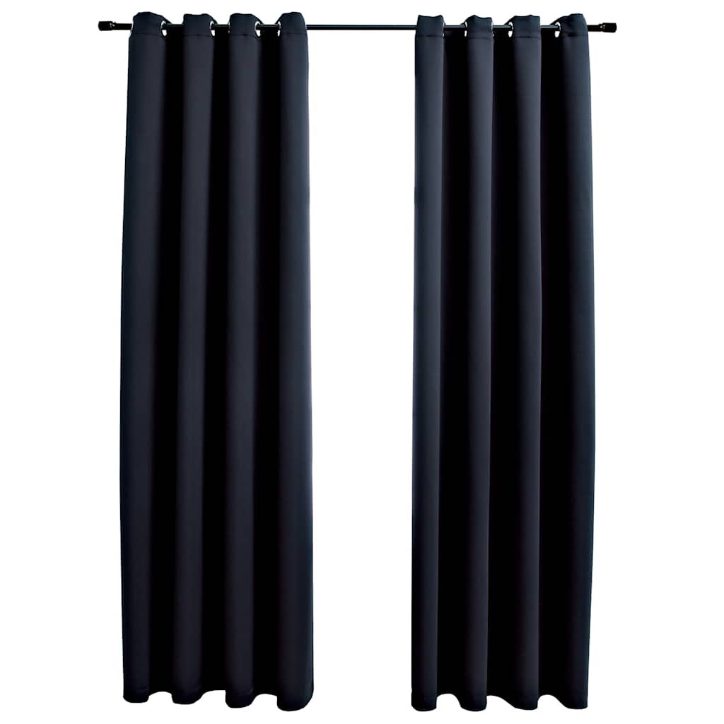 Tende Oscuranti con Anelli in Metallo 2 pz Nere 140x225 cm | homemem39