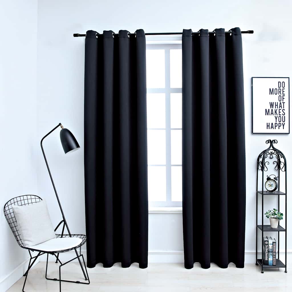 Tende Oscuranti con Anelli in Metallo 2 pz Nere 140x225 cm | homemem39