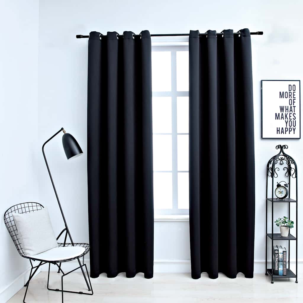 Tende Oscuranti con Anelli in Metallo 2 pz Nere 140x245 cm | homemem39