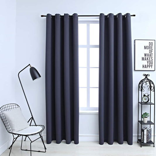 Tende Oscuranti con Anelli in Metallo 2 pz Antracite 140x175 cm | homemem39
