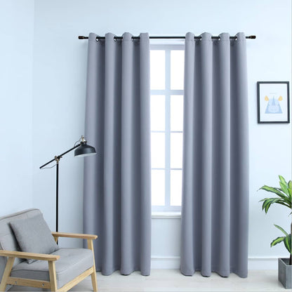 Tende Oscuranti con Anelli in Metallo 2 pz Grigie 140x245 cm