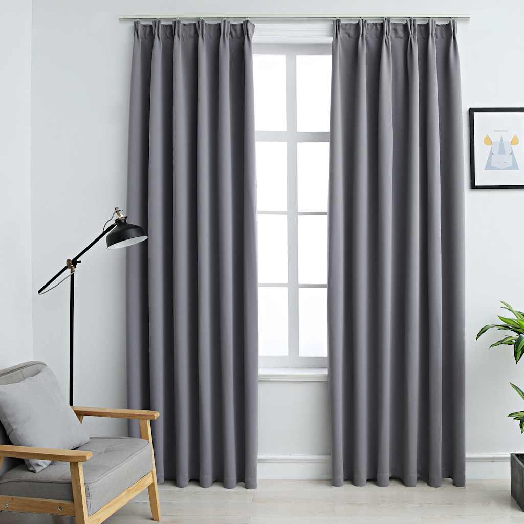 Tende Oscuranti con Ganci 2 pz Grigie 140x225 cm | homemem39