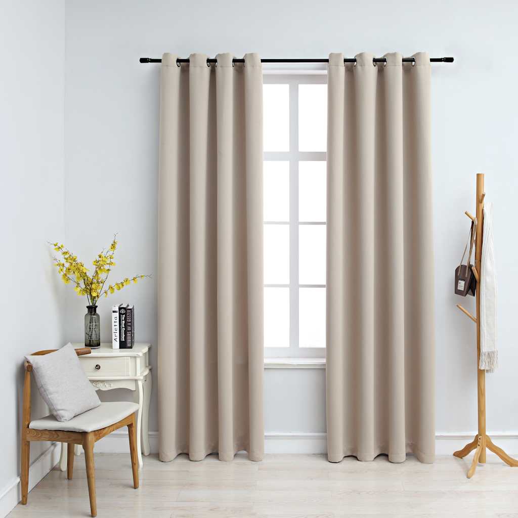 Tende Oscuranti con Anelli in Metallo 2 pz Beige 140x225 cm | homemem39