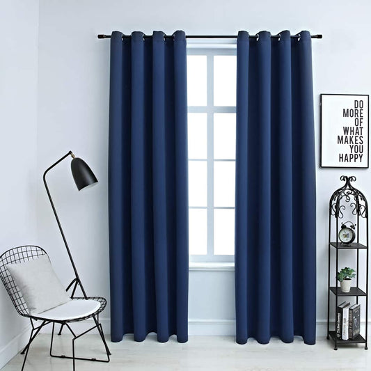Tende Oscuranti con Anelli in Metallo 2 pz Blu 140x225 cm | homemem39