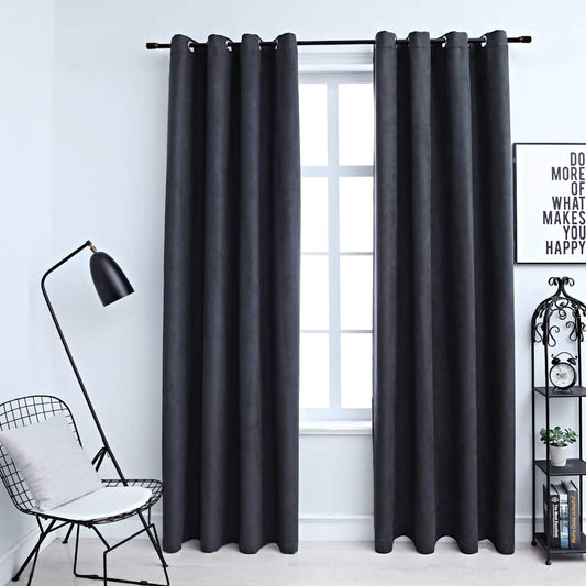 Tende Oscuranti con Anelli in Metallo 2 pz Antracite 140x225 cm | homemem39