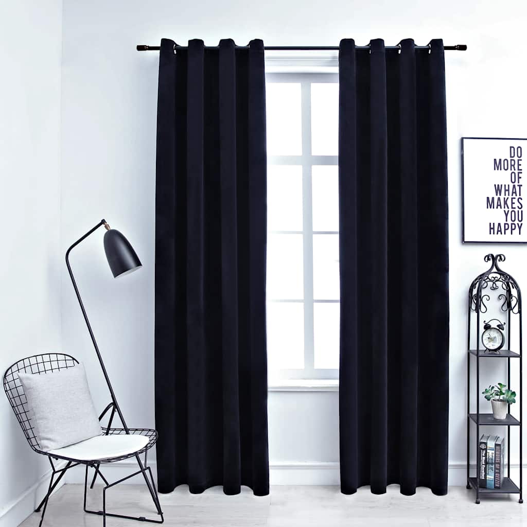 Tende Oscuranti con Anelli 2 pz Nere in Velluto 140x225 cm | homemem39