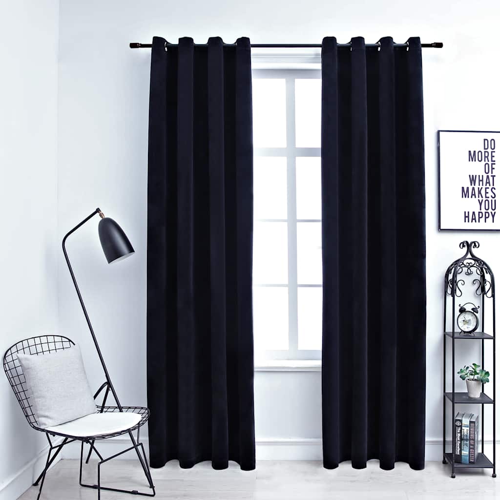 Tende Oscuranti con Anelli 2 pz Nere in Velluto 140x245 cm
