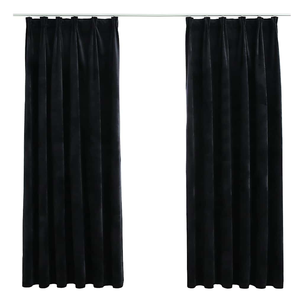 Tende Oscuranti con Ganci 2 pz Nere in Velluto 140x175 cm