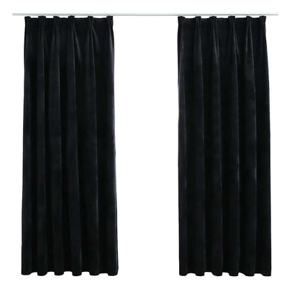Tende Oscuranti con Ganci 2 pz Nere in Velluto 140x175 cm