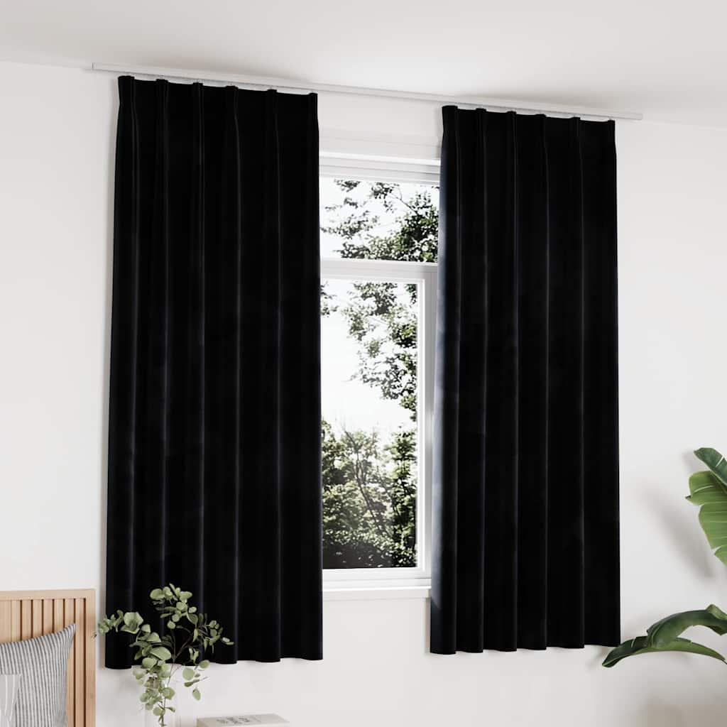 Tende Oscuranti con Ganci 2 pz Nere in Velluto 140x175 cm