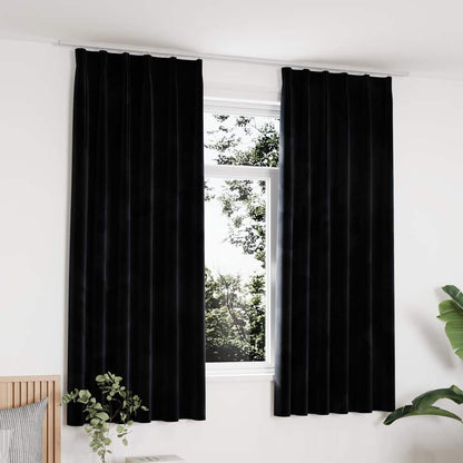 Tende Oscuranti con Ganci 2 pz Nere in Velluto 140x175 cm