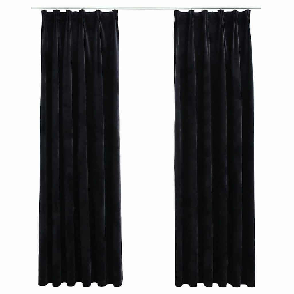 Tende Oscuranti con Ganci 2 pz Nere in Velluto 140x225 cm