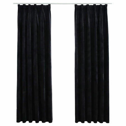 Tende Oscuranti con Ganci 2 pz Nere in Velluto 140x225 cm
