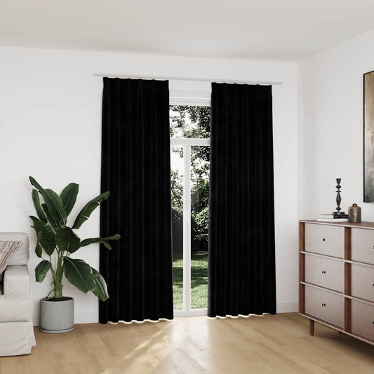 Tende Oscuranti con Ganci 2 pz Nere in Velluto 140x225 cm | homemem39