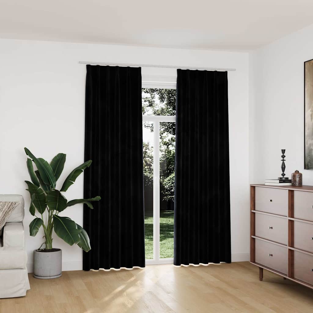Tende Oscuranti con Ganci 2 pz Nere in Velluto 140x225 cm