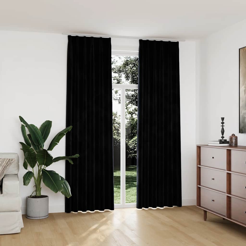 Tende Oscuranti con Ganci 2 pz Nere in Velluto 140x245 cm | homemem39