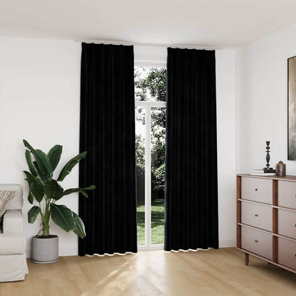 Tende Oscuranti con Ganci 2 pz Nere in Velluto 140x245 cm