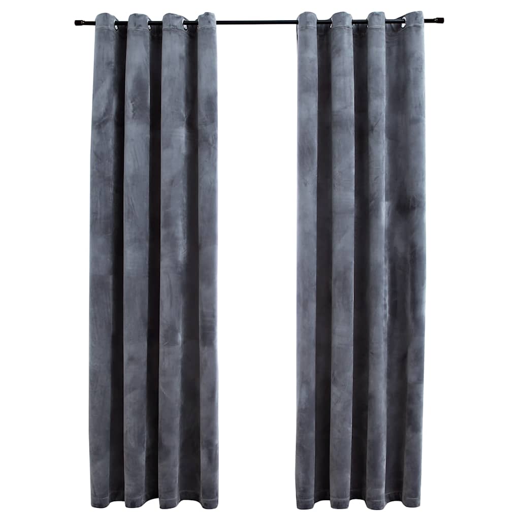 Tende Oscuranti con Anelli 2 pz Antracite in Velluto 140x225 cm | homemem39