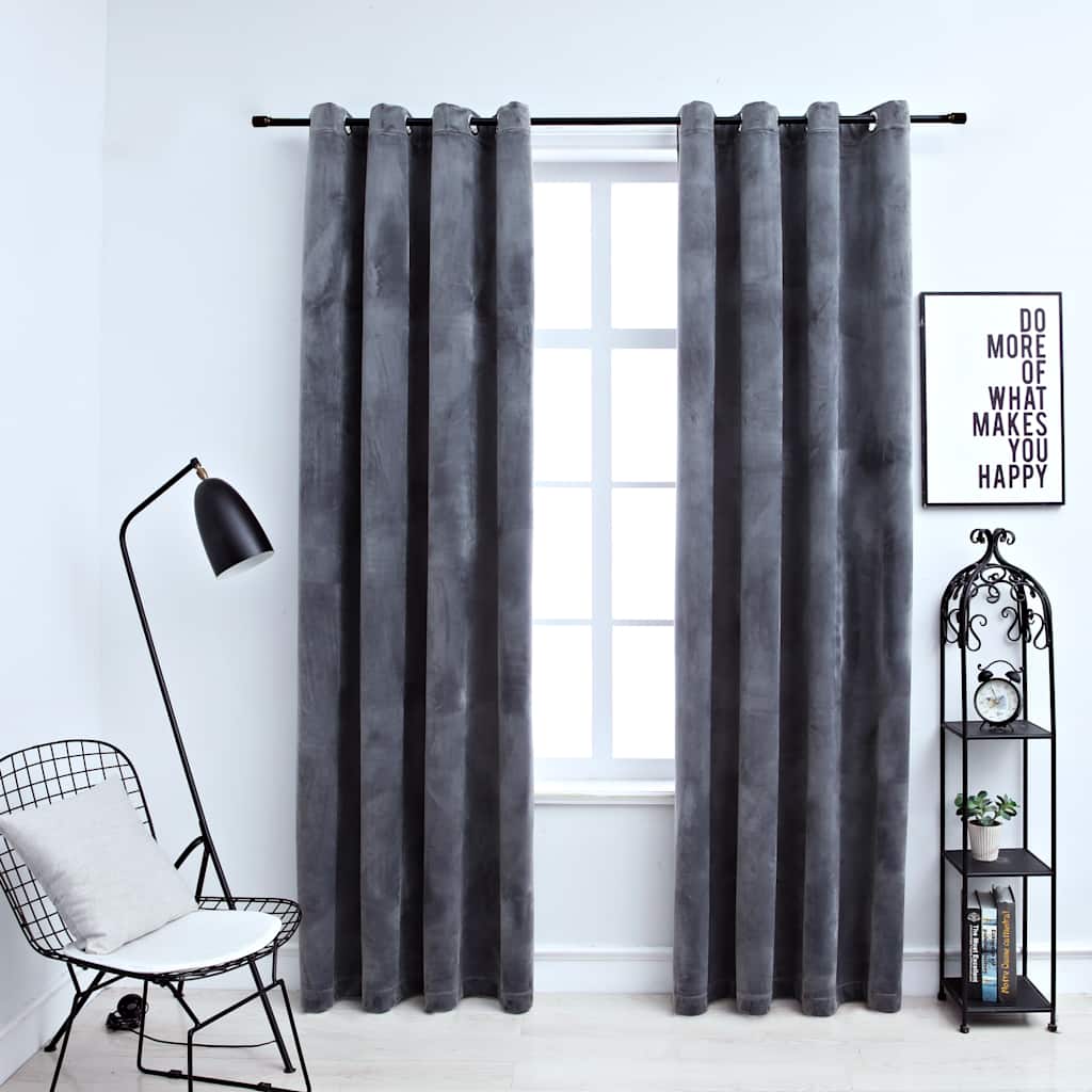 Tende Oscuranti con Anelli 2 pz Antracite in Velluto 140x245 cm | homemem39