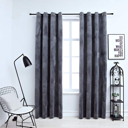 Tende Oscuranti con Anelli 2 pz Antracite in Velluto 140x245 cm | homemem39