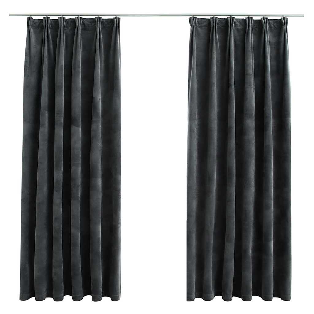 Tende Oscuranti con Ganci 2 pz Antracite in Velluto 140x175 cm