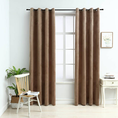 Tende Oscuranti con Anelli 2 pz Beige in Velluto 140x245 cm | homemem39