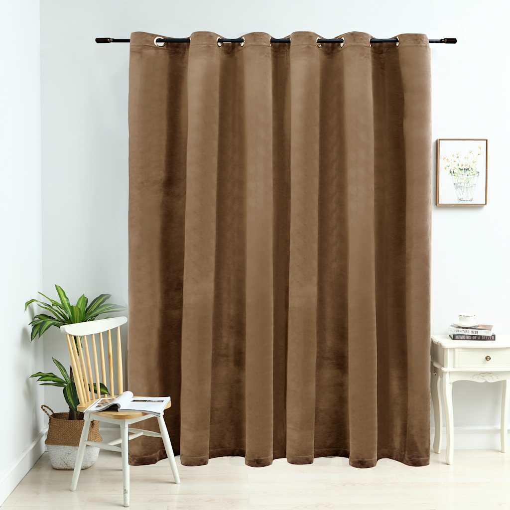 Tenda Oscurante con Anelli in Metallo Velluto Beige 290x245 cm | homemem39