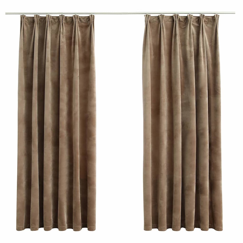 Tende Oscuranti con Ganci 2 pz Beige in Velluto 140x175 cm