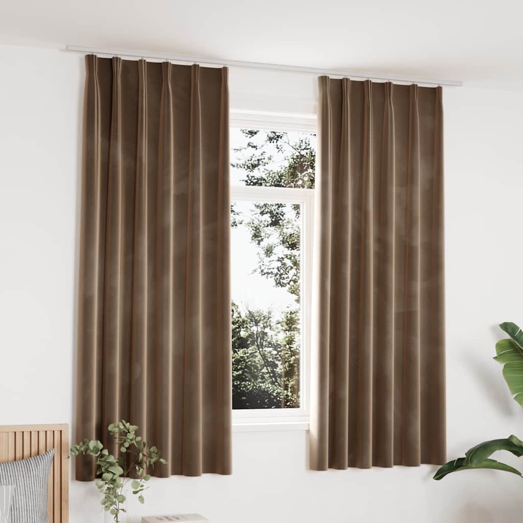 Tende Oscuranti con Ganci 2 pz Beige in Velluto 140x175 cm