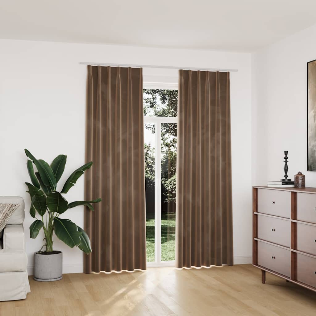 Tende Oscuranti con Ganci 2 pz Beige in Velluto 140x225 cm