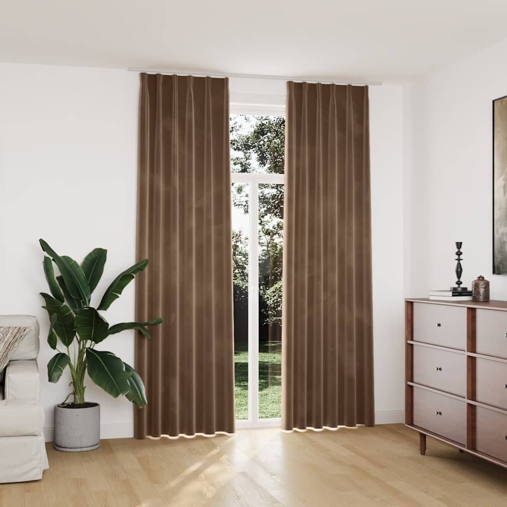 Tende Oscuranti con Ganci 2 pz Beige in Velluto 140x245 cm