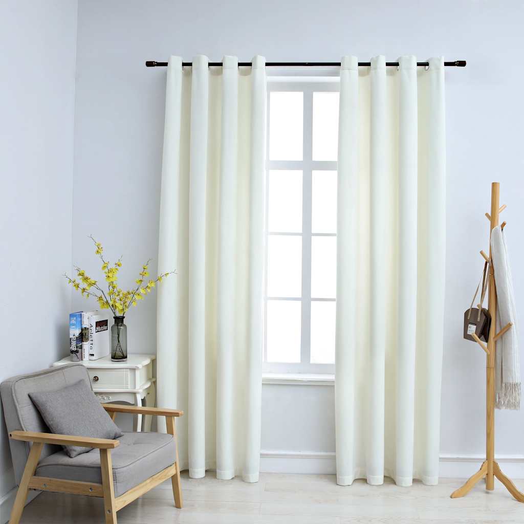 Tende Oscuranti con Anelli 2 pz Crema in Velluto 140x245 cm | homemem39