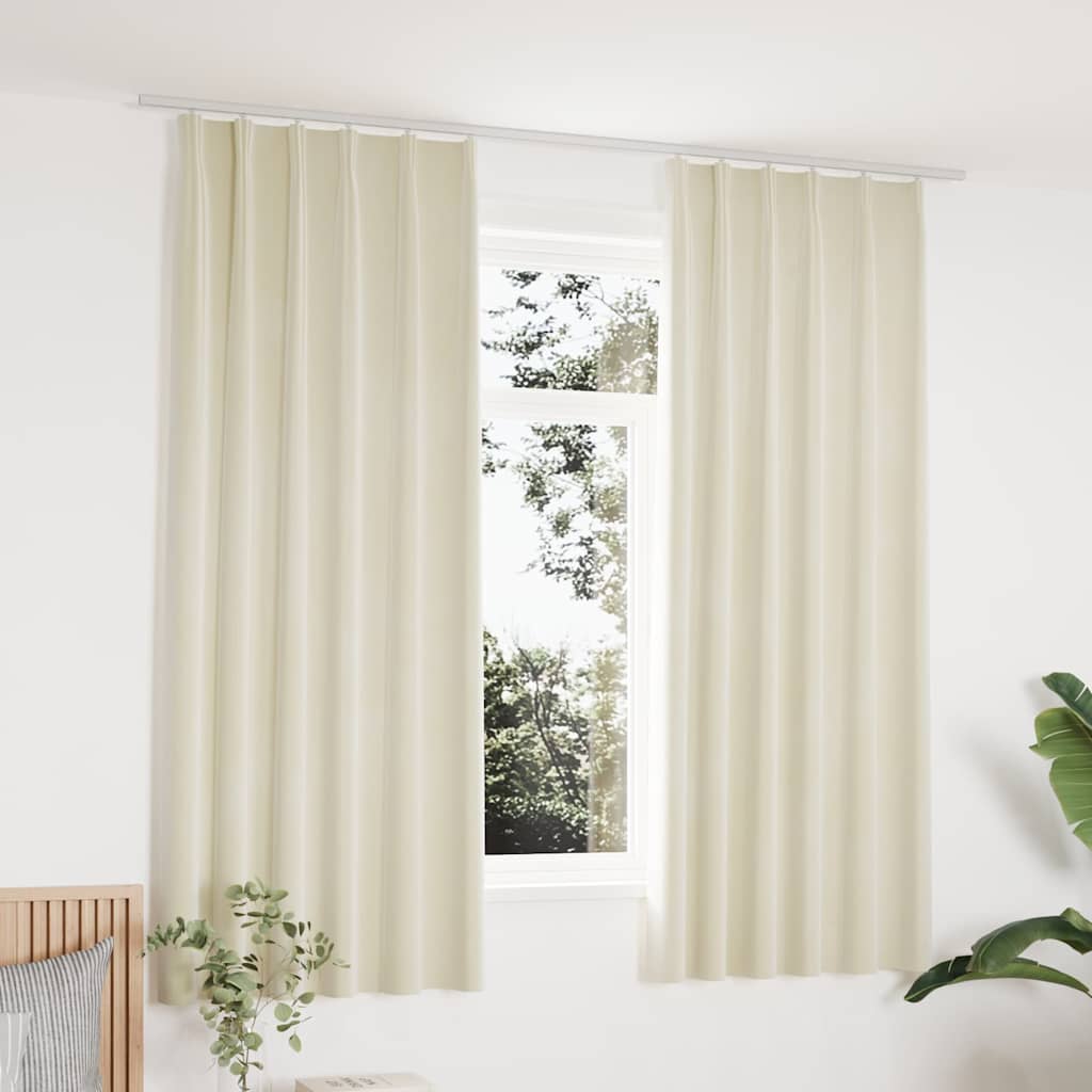 Tende Oscuranti con Ganci 2 pz Crema in Velluto 140x175 cm