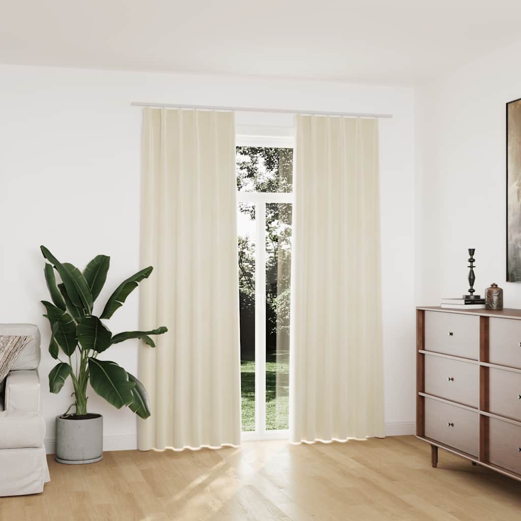 Tende Oscuranti con Ganci 2 pz Crema in Velluto 140x225 cm | homemem39