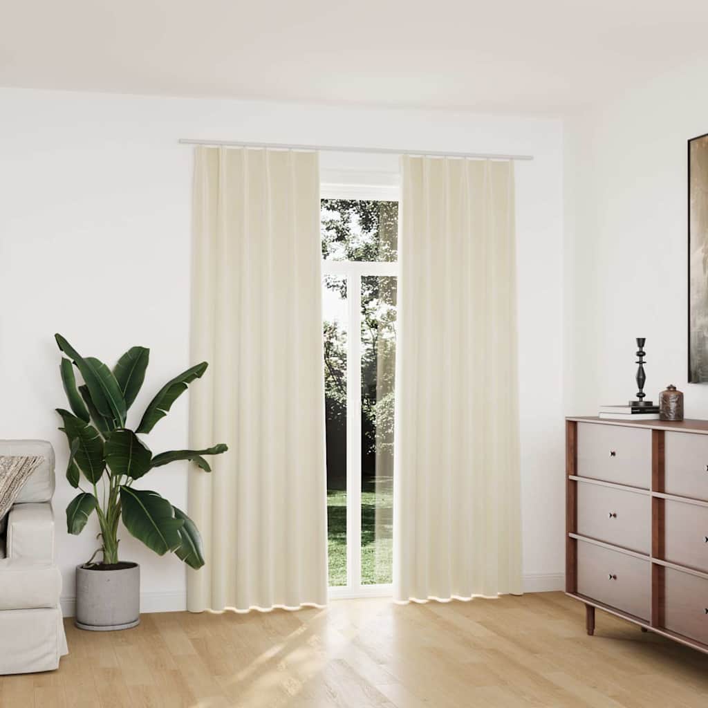 Tende Oscuranti con Ganci 2 pz Crema in Velluto 140x225 cm