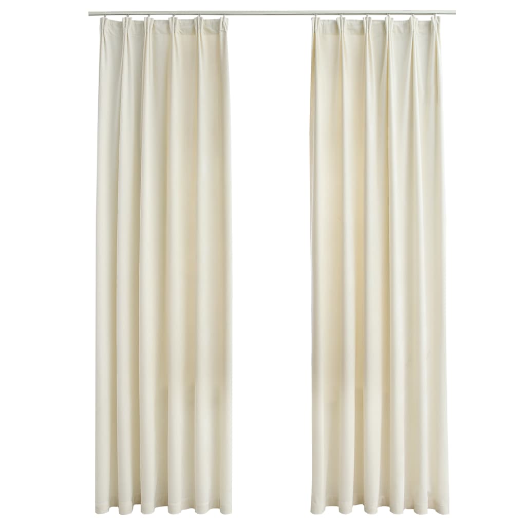 Tende Oscuranti con Ganci 2 pz Crema in Velluto 140x245 cm