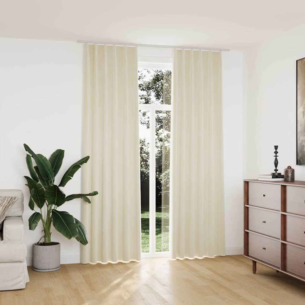 Tende Oscuranti con Ganci 2 pz Crema in Velluto 140x245 cm