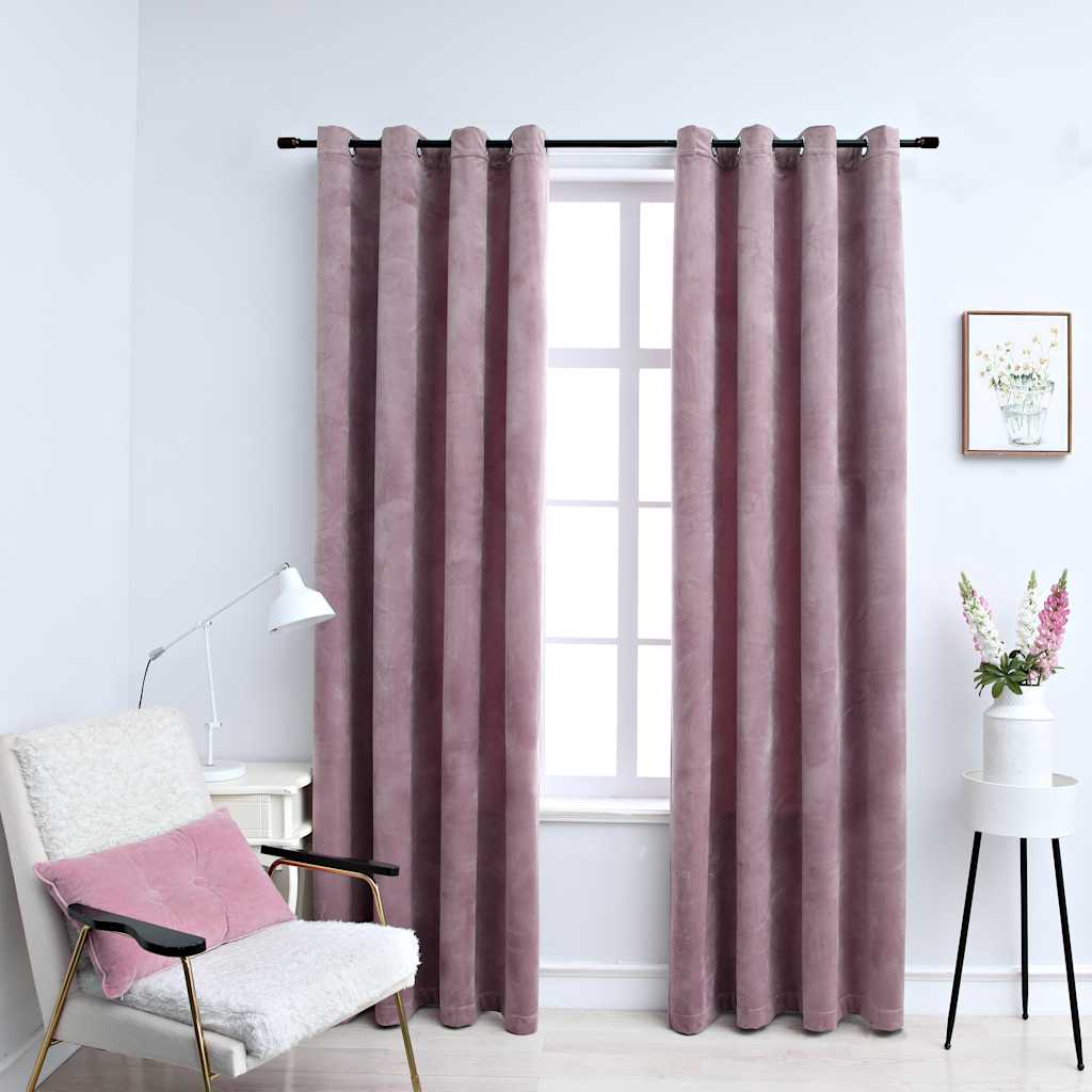 Tende Oscuranti con Anelli 2pz Rosa Antico in Velluto 140x225cm | homemem39